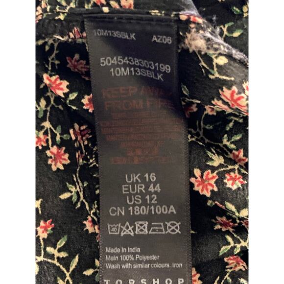 TOPSHOP Tiny Front Pleats Long Sleeve Mini Dress Sz 12 in Black Floral Multi NWT - Picture 7 of 8